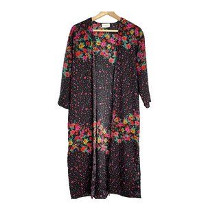Everly Black Floral Print Kimono Cardigan Size S